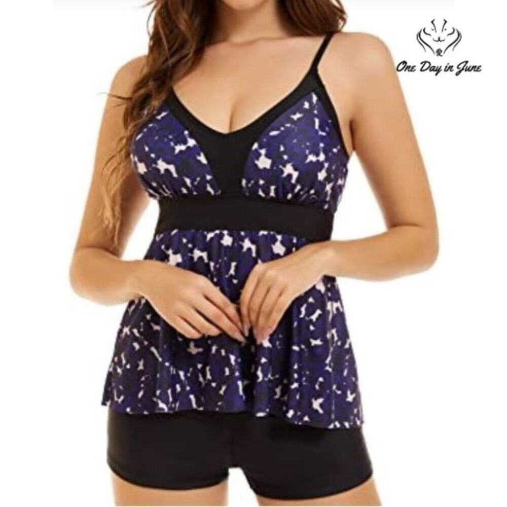 Peddney Floral Boyshort Tankini Swimsuit Size M